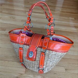 Coach Limited Edition XL Jasmine Bag Straw Tote Gen Python & Leather Trim